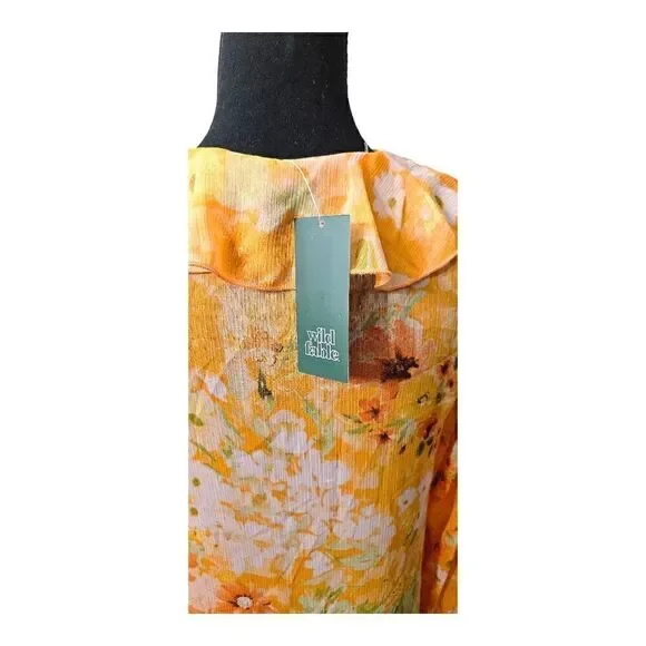 Wild Fable Ladies Orange Floral Print Sheer Long Sleeves Cover-Up Size Multiple - Picture 7 of 10